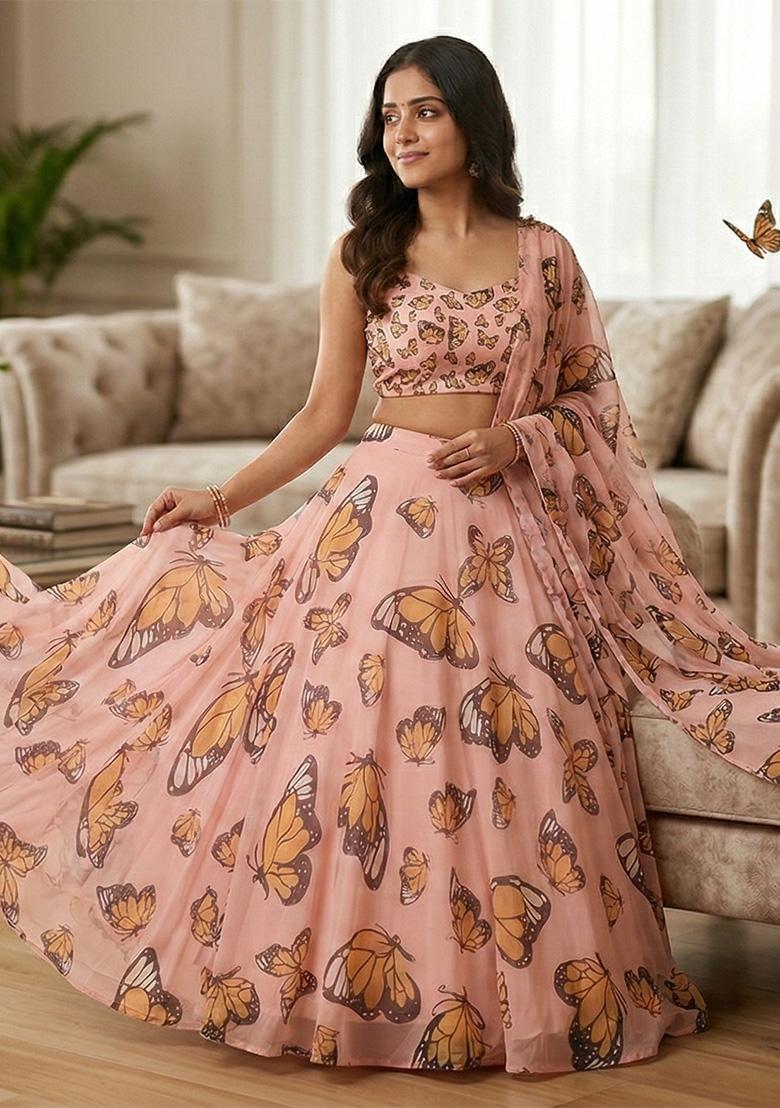 Multicolor Embroidered Organza Lehenga Set - Indya