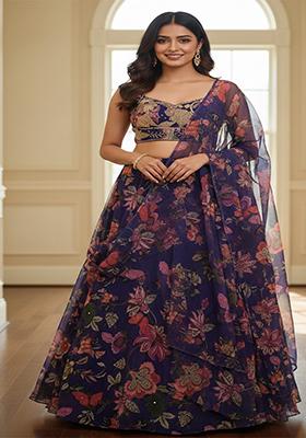 Purple Embroidered Silk Lehenga Set