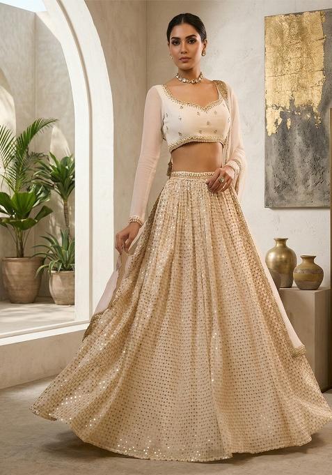 White Embroidered Georgette Lehenga Set