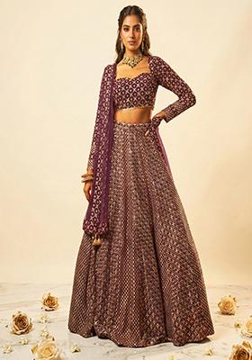 Purple Embroidered Georgette Lehenga Set