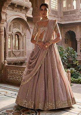 Ash Pink Embroidered Organza Lehenga Set