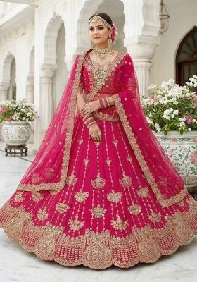 Rani Pink Embroidered Silk Lehenga Set