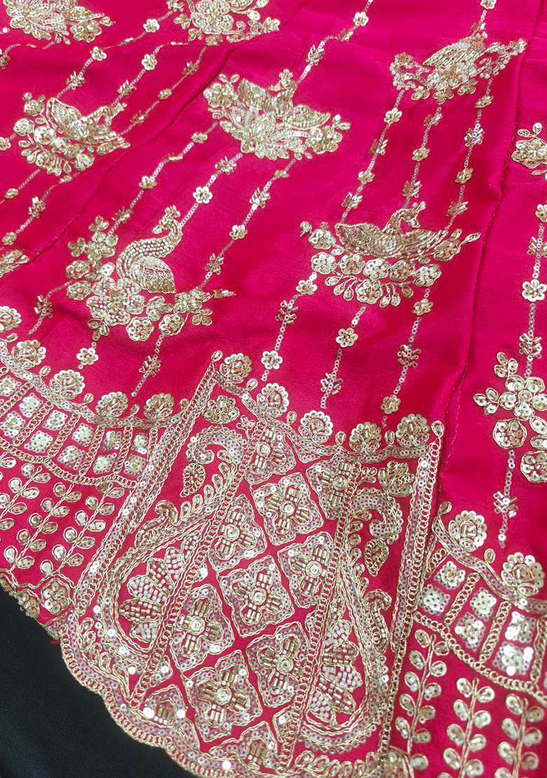 Rani Pink Embroidered Silk Blend Lehenga Set - Indya