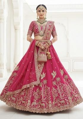 Rani Pink Embroidered Silk Lehenga Set