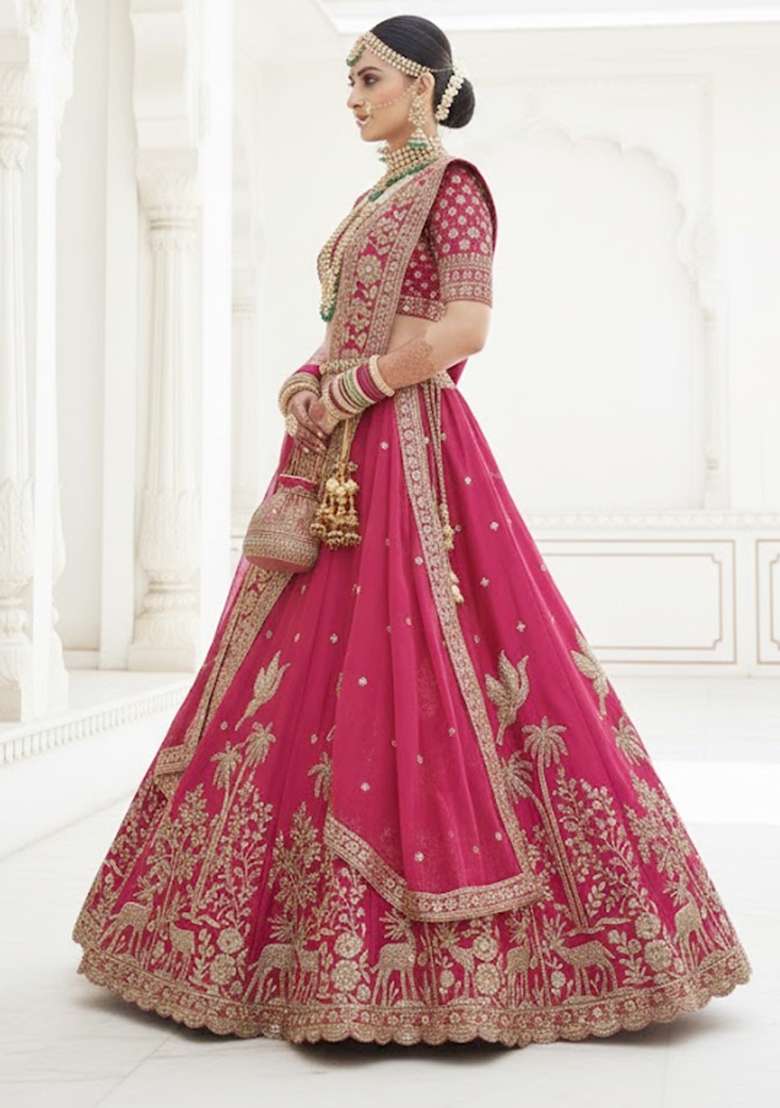 Rani Pink Embroidered Silk Blend Lehenga Set - Indya