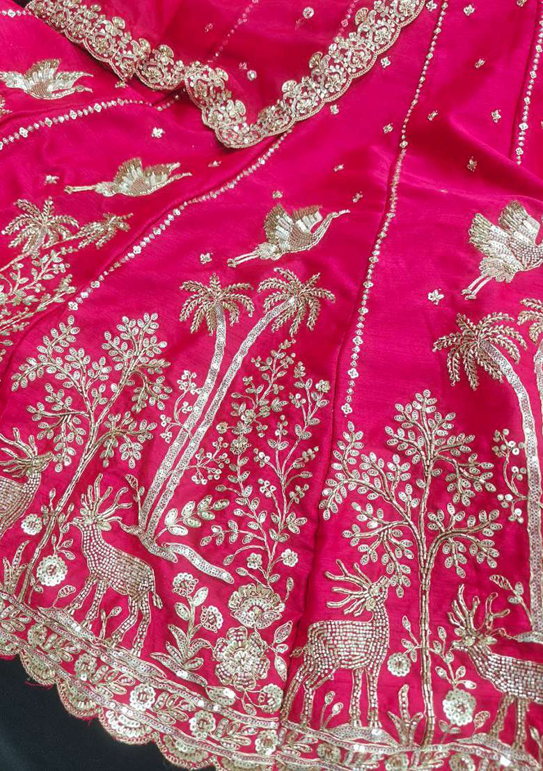 Rani Pink Embroidered Silk Blend Lehenga Set - Indya