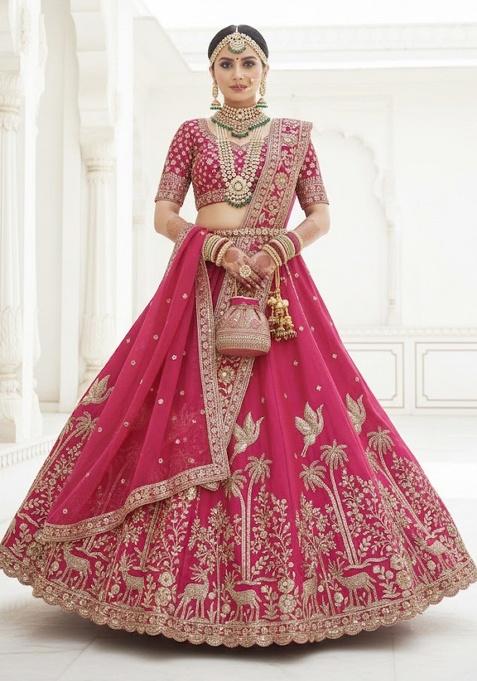 Rani Pink Embroidered Silk Lehenga Set
