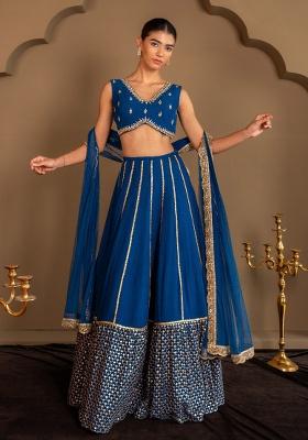 Royal Blue Embroidery Georgette Lehenga Set