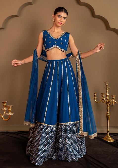 Royal Blue Embroidery Georgette Lehenga Set
