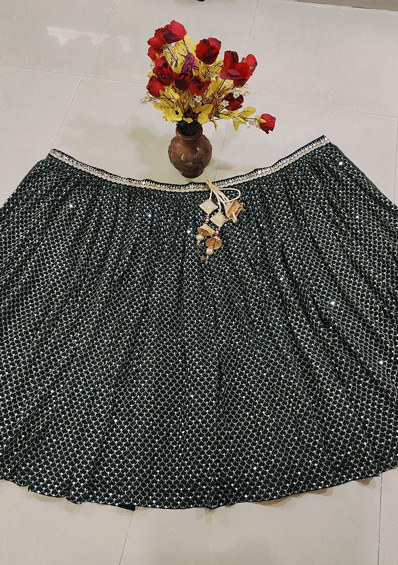 Green Embroidery Georgette Lehenga Set - Indya