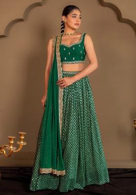 Green Embroidery Organza Lehenga Set