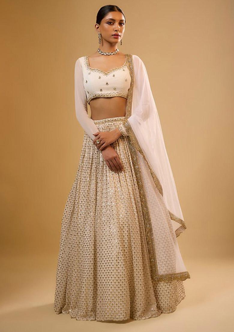 White Embroidery Georgette Lehenga Set - Indya