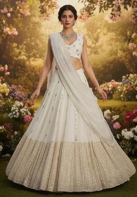 White Embroidery Georgette Lehenga Set