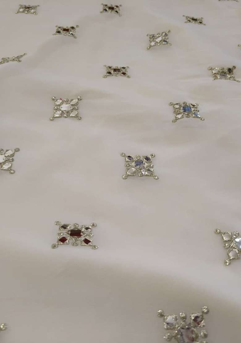 White Embroidery Georgette Lehenga Set for Diwali and Festive Wear - Indya