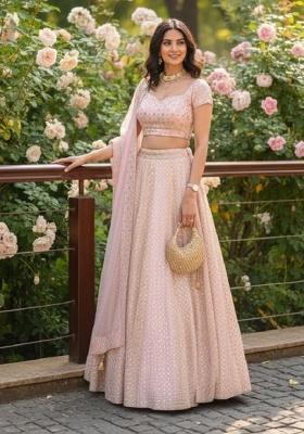 Baby Pink Embroidery Georgette Lehenga Set