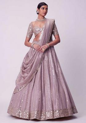 Ash Pink Embroidery Organza Lehenga Set