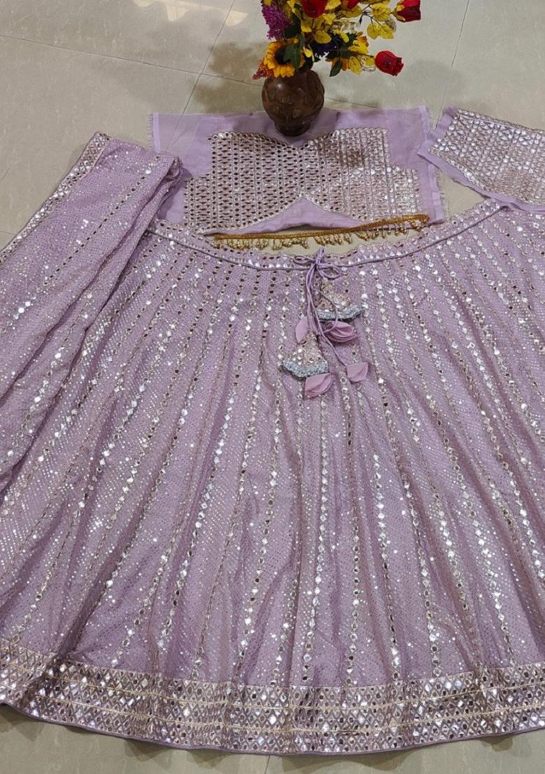 Ash Pink Embroidery Organza Lehenga Set - Indya