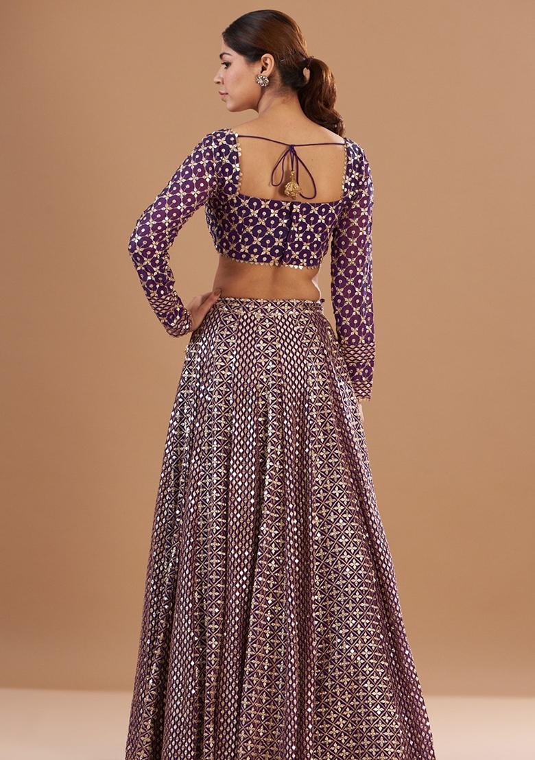 Wine Embroidery Georgette Lehenga Set - Indya