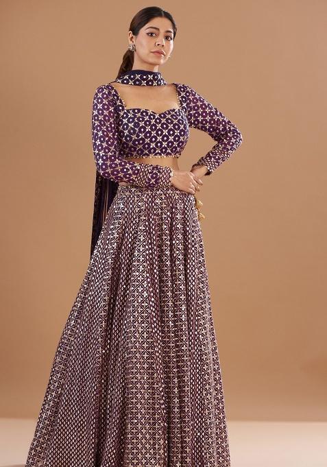 Wine Embroidery Georgette Lehenga Set