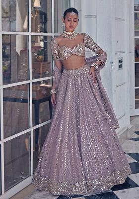 Ash Pink Embroidery Organza Lehenga Set