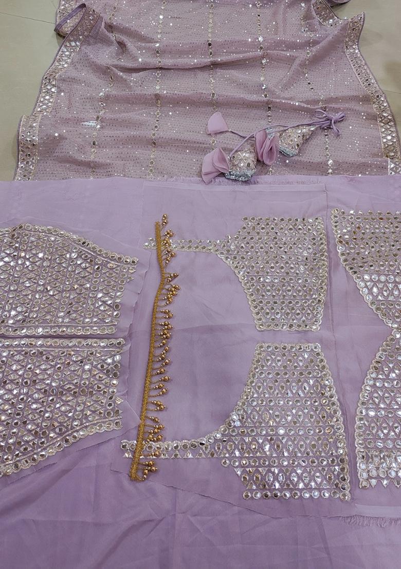 Ash Pink Embroidery Organza Lehenga Set - Indya