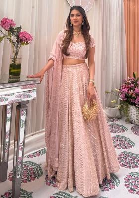 Baby Pink Embroidery Georgette Lehenga Set