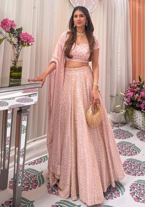 Baby Pink Embroidery Georgette Lehenga Set