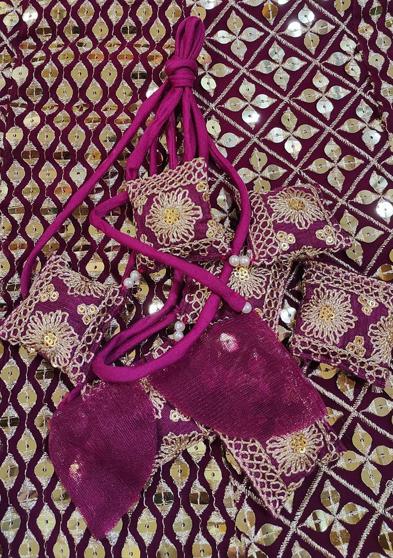 Wine Embroidery Georgette Lehenga Set - Indya