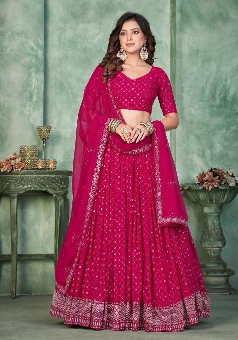 Pink Embroidery Georgette Lehenga Set