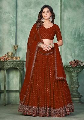 Maroon Embroidery Georgette Lehenga Set