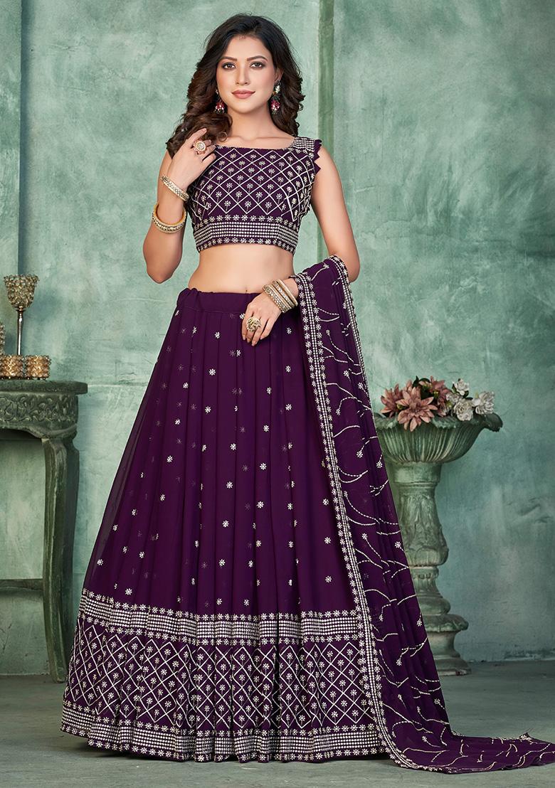Purple Embroidery Georgette Lehenga Set - Indya