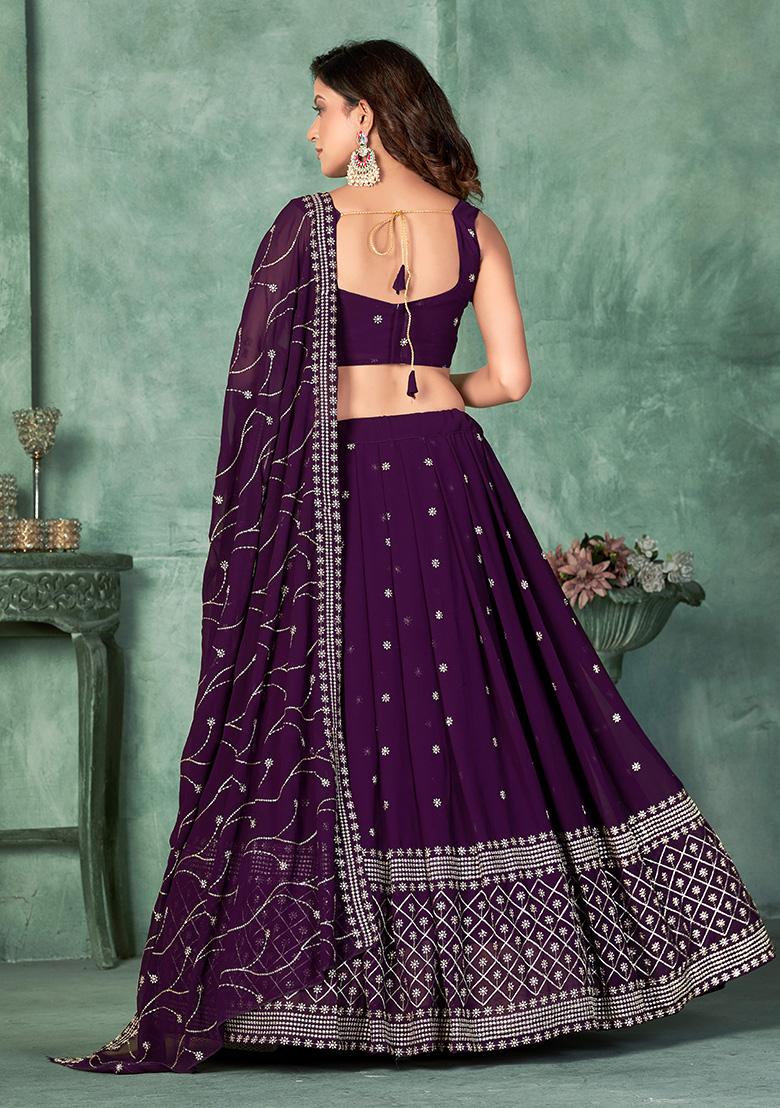 Purple Embroidery Georgette Lehenga Set - Indya