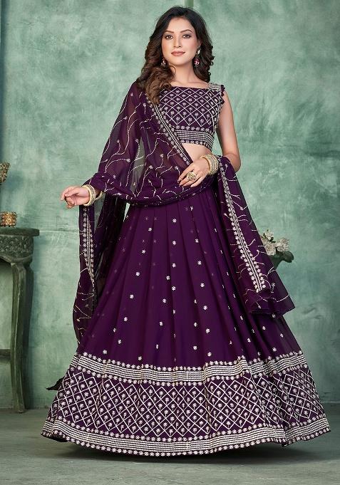 Purple Embroidery Georgette Lehenga Set