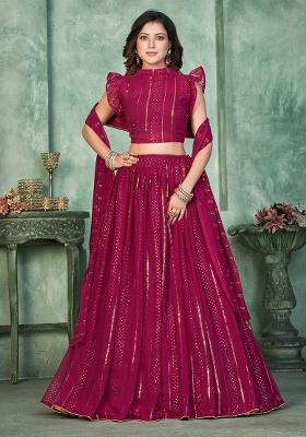 Pink Embroidery Georgette Lehenga Set