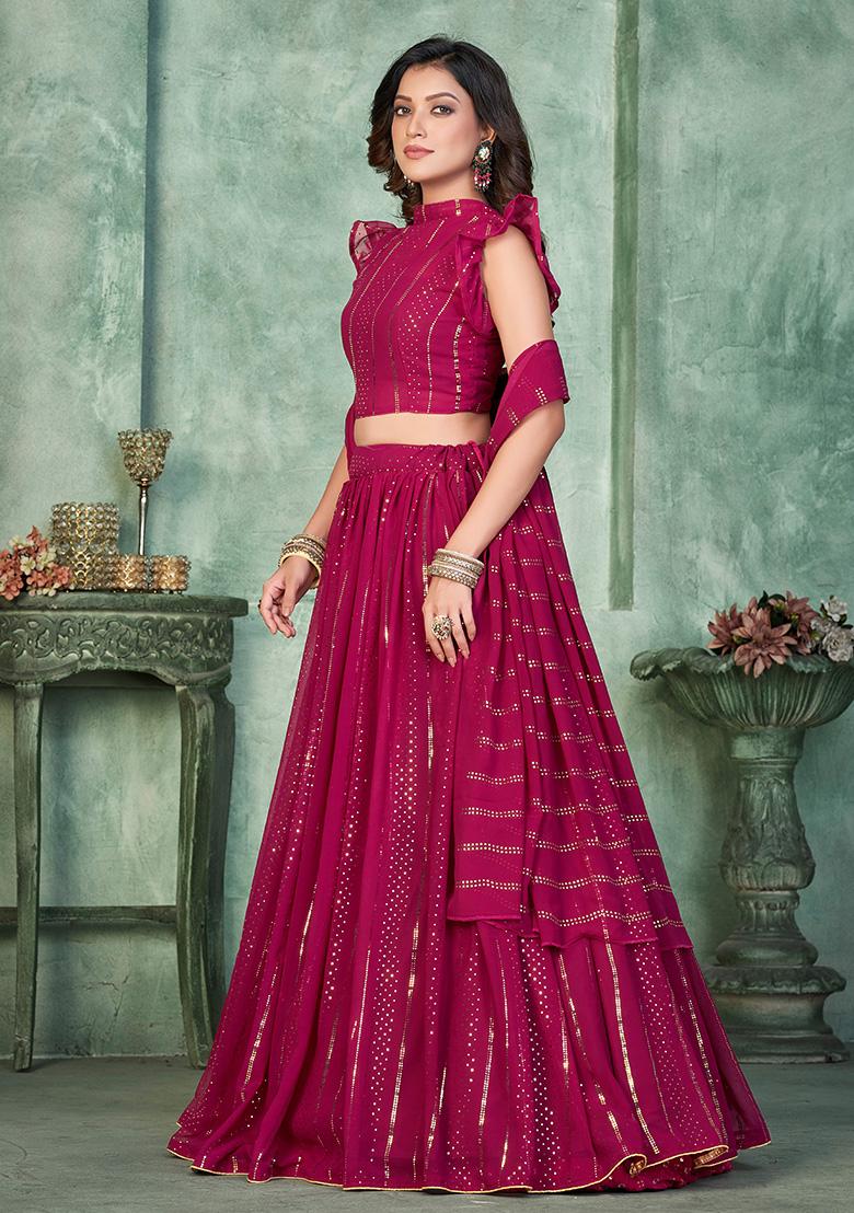 Pink Embroidery Georgette Lehenga Set - Indya