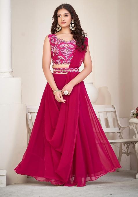 Pink Embroidery Georgette Lehenga Set