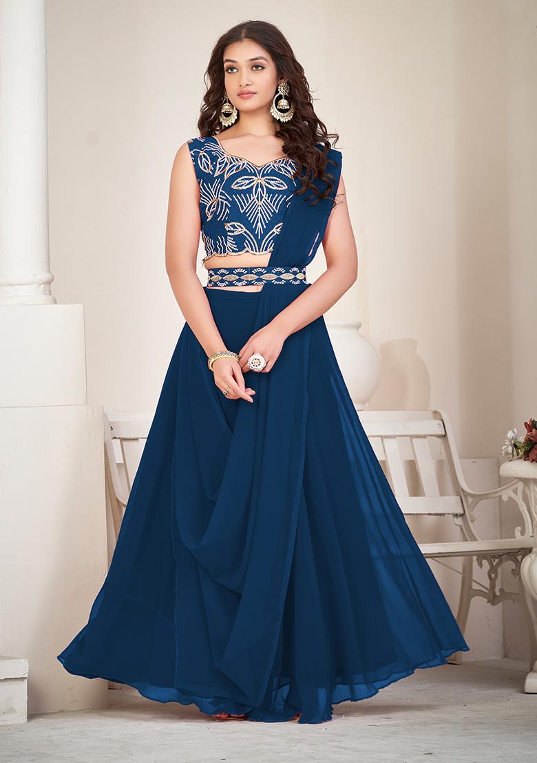 Rama Embroidery Georgette Lehenga Set - Indya