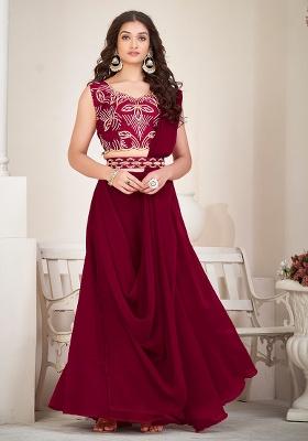 Maroon Embroidery Georgette Lehenga Set