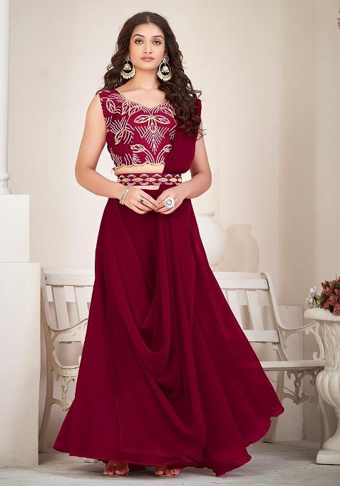 Maroon Embroidery Georgette Lehenga Set