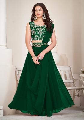 Green Embroidery Georgette Lehenga Set