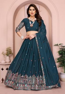Teal Embroidery Georgette Lehenga Set