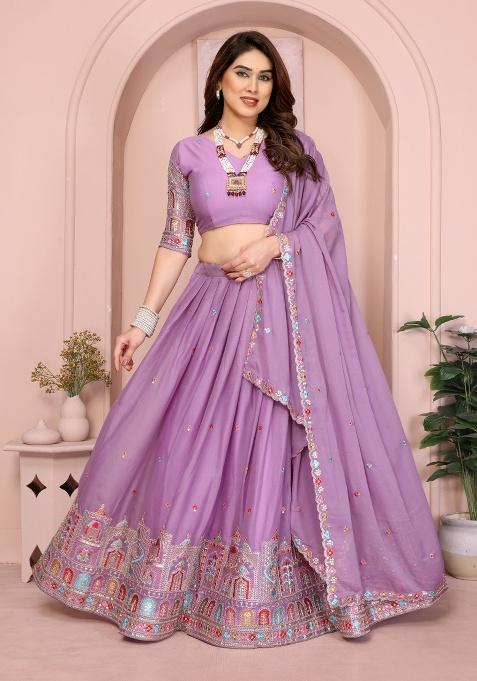 Lavender Embroidery Georgette Lehenga Set
