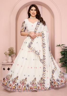 White Embroidery Georgette Lehenga Set