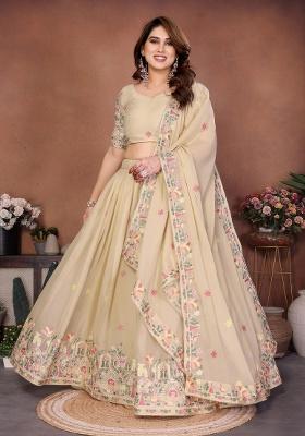 Beige Embroidery Georgette Lehenga Set