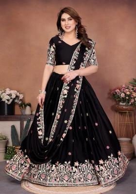 Black Embroidery Georgette Lehenga Set