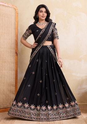 Black Embroidery Georgette Lehenga Set