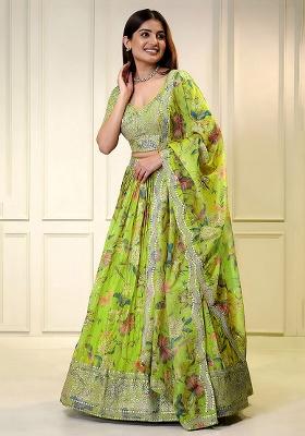 Neon Embroidery Organza Lehenga Set