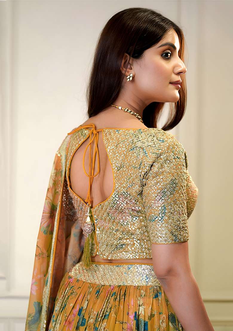 Orange Embroidery Organza Lehenga Set for Diwali and Festive Wear - Indya