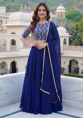 Blue Embroidery Georgette Lehenga Set