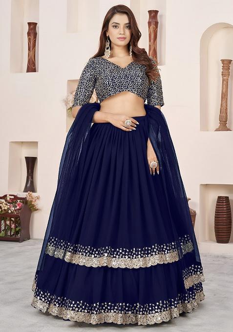 Blue Embroidery Georgette Lehenga Set